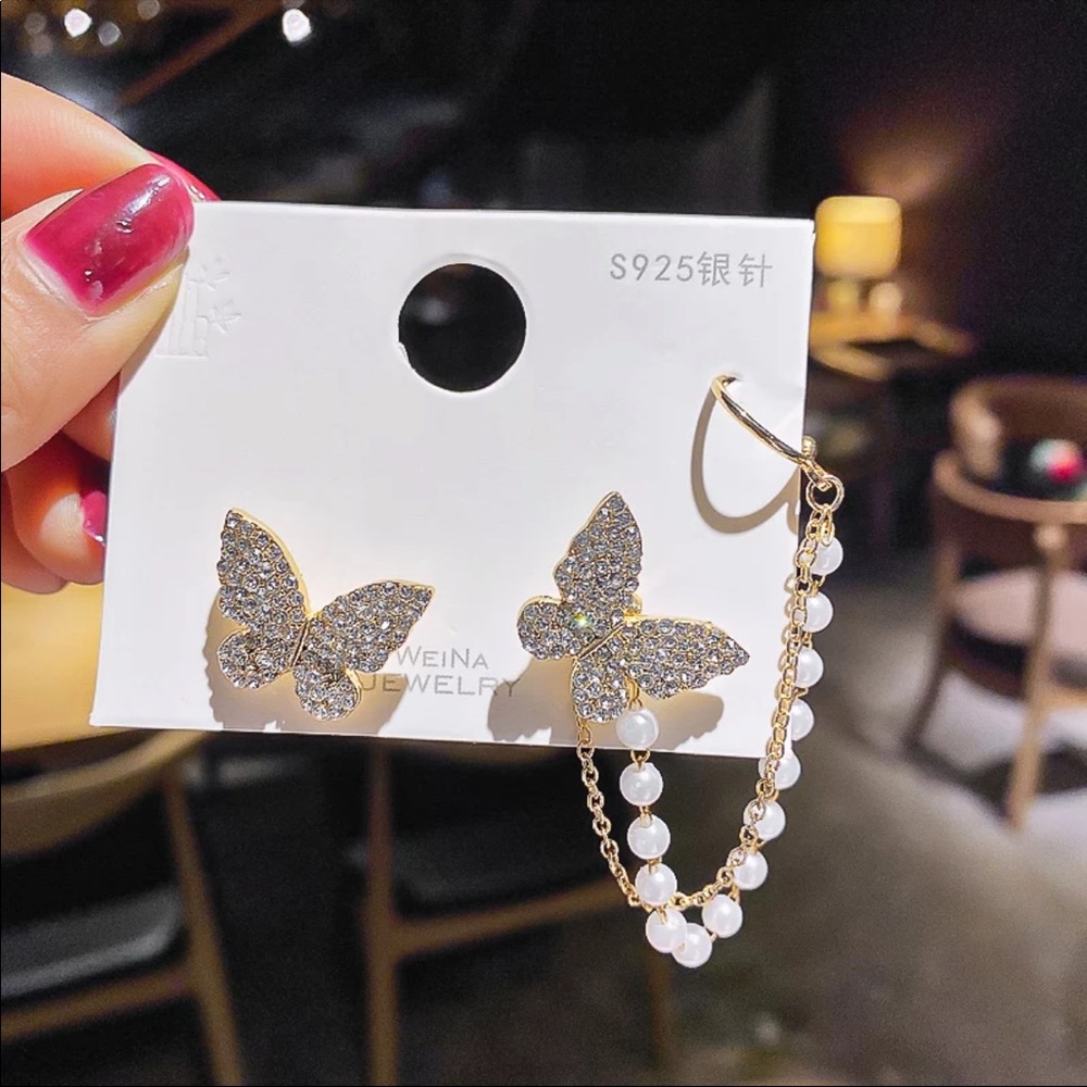 Crystal butterfly cuff earrings